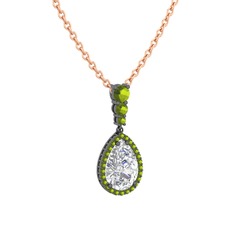 Swarovski ve peridot 925 ayar siyah rodyum kaplama gümüş kolye (40 cm gümüş rolo zincir)