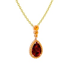 Garnet ve sitrin 14 ayar rose altın kolye (40 cm gümüş rolo zincir)