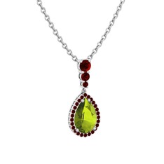 Peridot ve garnet 14 ayar beyaz altın kolye (40 cm gümüş rolo zincir)