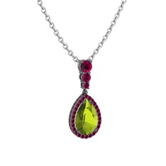 Peridot ve rodolit garnet 925 ayar siyah rodyum kaplama gümüş kolye (40 cm beyaz altın rolo zincir)