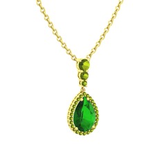 Nil Damlası Kolye - Yeşil kuvars ve peridot 14 ayar altın kolye (40 cm gümüş rolo zincir) #1kk9z3o