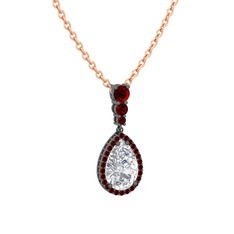 Nil Damlası Kolye - Swarovski ve garnet 925 ayar siyah rodyum kaplama gümüş kolye (40 cm gümüş rolo zincir) #1u2y04z