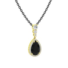 Nil Damlası Kolye - Siyah zirkon ve swarovski 18 ayar altın kolye (40 cm gümüş rolo zincir) #1wle7i