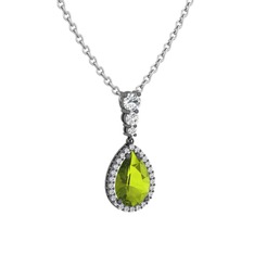 Nil Damlası Kolye - Peridot ve swarovski 925 ayar siyah rodyum kaplama gümüş kolye (40 cm beyaz altın rolo zincir) #6s9ydn