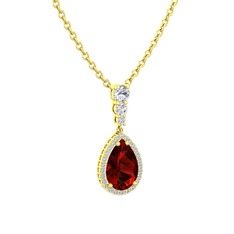 Garnet ve beyaz zirkon 14 ayar altın kolye (40 cm gümüş rolo zincir)