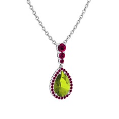 Peridot ve rodolit garnet 925 ayar gümüş kolye (40 cm gümüş rolo zincir)