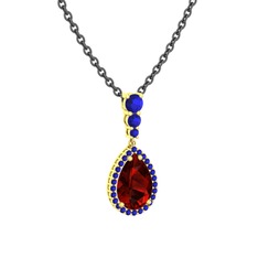 Nil Damlası Kolye - Garnet ve lab safir 925 ayar altın kaplama gümüş kolye (40 cm gümüş rolo zincir) #pe5ytq