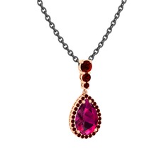 Nil Damlası Kolye - Rodolit garnet ve garnet 14 ayar rose altın kolye (40 cm gümüş rolo zincir) #pz5jh7