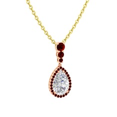 Nil Damlası Kolye - Swarovski ve garnet 8 ayar rose altın kolye (40 cm altın rolo zincir) #z3lsz6