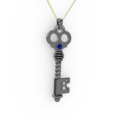 Anahtar Kolye - Lab safir 925 ayar siyah rodyum kaplama gümüş kolye (40 cm altın rolo zincir) #110j41x