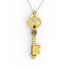 Anahtar Kolye - Kök yakut 925 ayar altın kaplama gümüş kolye (40 cm beyaz altın rolo zincir) #11kusly
