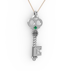 Anahtar Kolye - Yeşil kuvars 14 ayar beyaz altın kolye (40 cm rose altın rolo zincir) #169qblg