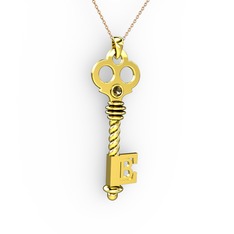 Anahtar Kolye - Dumanlı kuvars 8 ayar altın kolye (40 cm rose altın rolo zincir) #16kmlr
