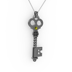 Anahtar Kolye - Peridot 925 ayar siyah rodyum kaplama gümüş kolye (40 cm gümüş rolo zincir) #17tkgxp