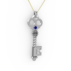 Anahtar Kolye - Lab safir 8 ayar beyaz altın kolye (40 cm gümüş rolo zincir) #17yyqed