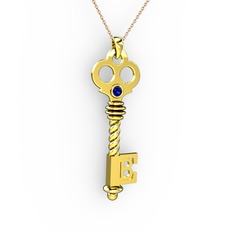 Anahtar Kolye - Lab safir 8 ayar altın kolye (40 cm rose altın rolo zincir) #1b14nwz