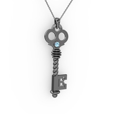 Anahtar Kolye - Akuamarin 925 ayar siyah rodyum kaplama gümüş kolye (40 cm gümüş rolo zincir) #1dkj4oe