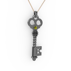 Anahtar Kolye - Peridot 925 ayar siyah rodyum kaplama gümüş kolye (40 cm rose altın rolo zincir) #1du3mn0