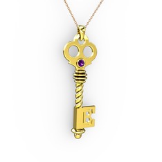 Anahtar Kolye - Ametist 925 ayar altın kaplama gümüş kolye (40 cm rose altın rolo zincir) #1e7t1hv