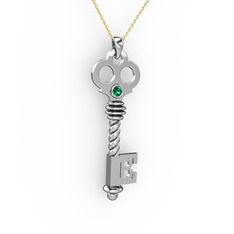 Anahtar Kolye - Yeşil kuvars 8 ayar beyaz altın kolye (40 cm altın rolo zincir) #1f4yzyf