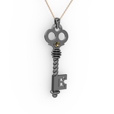 Anahtar Kolye - Dumanlı kuvars 925 ayar siyah rodyum kaplama gümüş kolye (40 cm rose altın rolo zincir) #1fy66ma
