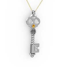 Anahtar Kolye - Sitrin 14 ayar beyaz altın kolye (40 cm altın rolo zincir) #1g1r5ux