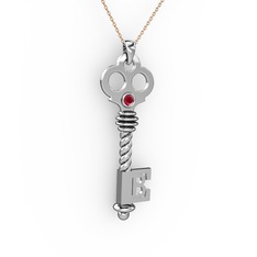Anahtar Kolye - Kök yakut 925 ayar gümüş kolye (40 cm gümüş rolo zincir) #1gz8515