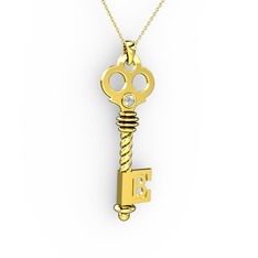 Anahtar Kolye - Beyaz zirkon 925 ayar altın kaplama gümüş kolye (40 cm altın rolo zincir) #1i6csmr