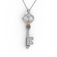 Anahtar Kolye - Sitrin 18 ayar beyaz altın kolye (40 cm gümüş rolo zincir) #1krtfl1