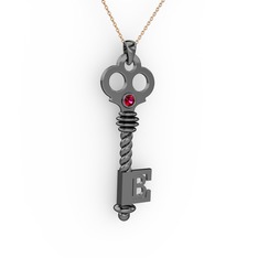 Anahtar Kolye - Rodolit garnet 925 ayar siyah rodyum kaplama gümüş kolye (40 cm rose altın rolo zincir) #1lpknt3