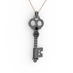 Anahtar Kolye - Siyah zirkon 925 ayar siyah rodyum kaplama gümüş kolye (40 cm gümüş rolo zincir) #1m1xkna