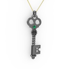 Anahtar Kolye - Yeşil kuvars 925 ayar siyah rodyum kaplama gümüş kolye (40 cm altın rolo zincir) #1mt51gz