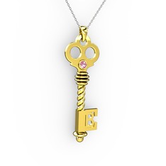 Anahtar Kolye - Pembe kuvars 8 ayar altın kolye (40 cm beyaz altın rolo zincir) #1qfbwni