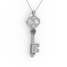 Anahtar Kolye - Beyaz zirkon 14 ayar beyaz altın kolye (40 cm rose altın rolo zincir) #1rnabse