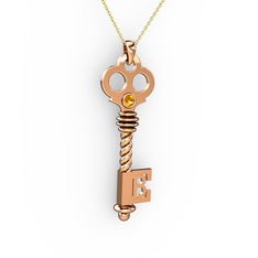 Anahtar Kolye - Sitrin 14 ayar rose altın kolye (40 cm altın rolo zincir) #1rtmvc1