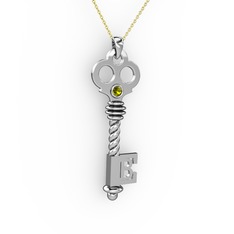 Anahtar Kolye - Peridot 8 ayar beyaz altın kolye (40 cm altın rolo zincir) #1siaavw