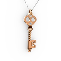 Anahtar Kolye - Pırlanta 18 ayar rose altın kolye (0.11 karat, 40 cm gümüş rolo zincir) #1wwo6k4