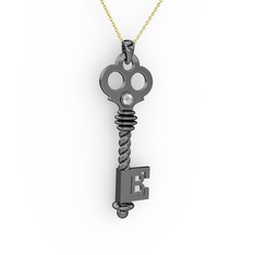 Anahtar Kolye - Beyaz zirkon 925 ayar siyah rodyum kaplama gümüş kolye (40 cm altın rolo zincir) #1xx5gn5