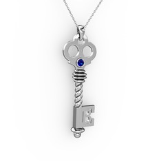 Anahtar Kolye - Lab safir 925 ayar gümüş kolye (40 cm beyaz altın rolo zincir) #1yq6g7h