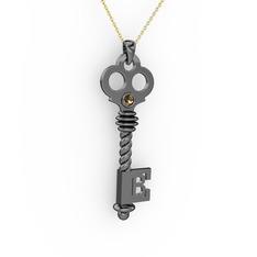 Anahtar Kolye - Dumanlı kuvars 925 ayar siyah rodyum kaplama gümüş kolye (40 cm altın rolo zincir) #21sfyd