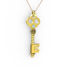 Anahtar Kolye - Akuamarin 8 ayar altın kolye (40 cm rose altın rolo zincir) #2ddkbl
