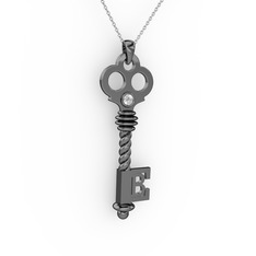 Anahtar Kolye - Pırlanta 925 ayar siyah rodyum kaplama gümüş kolye (0.11 karat, 40 cm gümüş rolo zincir) #2fpe99