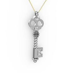 Anahtar Kolye - Pırlanta 18 ayar beyaz altın kolye (0.11 karat, 40 cm gümüş rolo zincir) #4ehakv