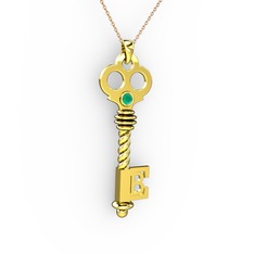 Anahtar Kolye - Kök zümrüt 18 ayar altın kolye (40 cm rose altın rolo zincir) #7ogzoz