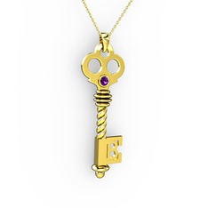 Anahtar Kolye - Ametist 925 ayar altın kaplama gümüş kolye (40 cm altın rolo zincir) #9hh93y