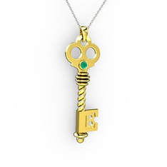 Anahtar Kolye - Kök zümrüt 14 ayar altın kolye (40 cm beyaz altın rolo zincir) #ahzpnb