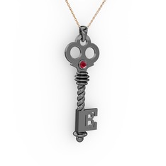 Anahtar Kolye - Kök yakut 925 ayar siyah rodyum kaplama gümüş kolye (40 cm gümüş rolo zincir) #b3ad37