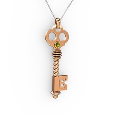 Anahtar Kolye - Peridot 18 ayar rose altın kolye (40 cm beyaz altın rolo zincir) #cn3tqc