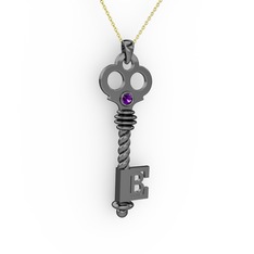 Anahtar Kolye - Ametist 925 ayar siyah rodyum kaplama gümüş kolye (40 cm altın rolo zincir) #dboanm