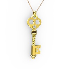 Anahtar Kolye - Pırlanta 18 ayar altın kolye (0.11 karat, 40 cm rose altın rolo zincir) #fktam1
